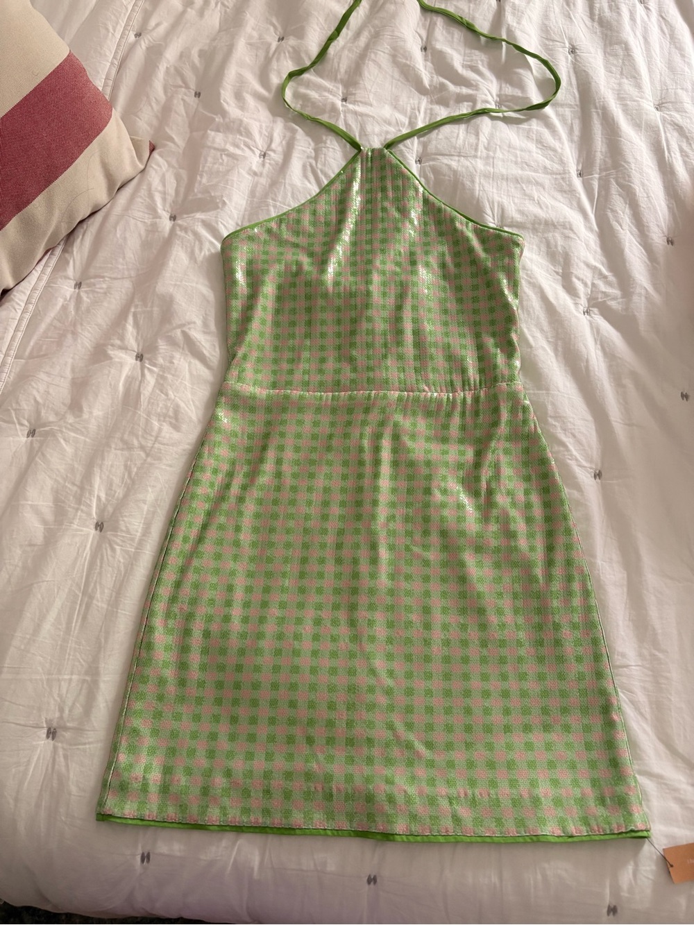 Green and Pink Halter Mini Dress